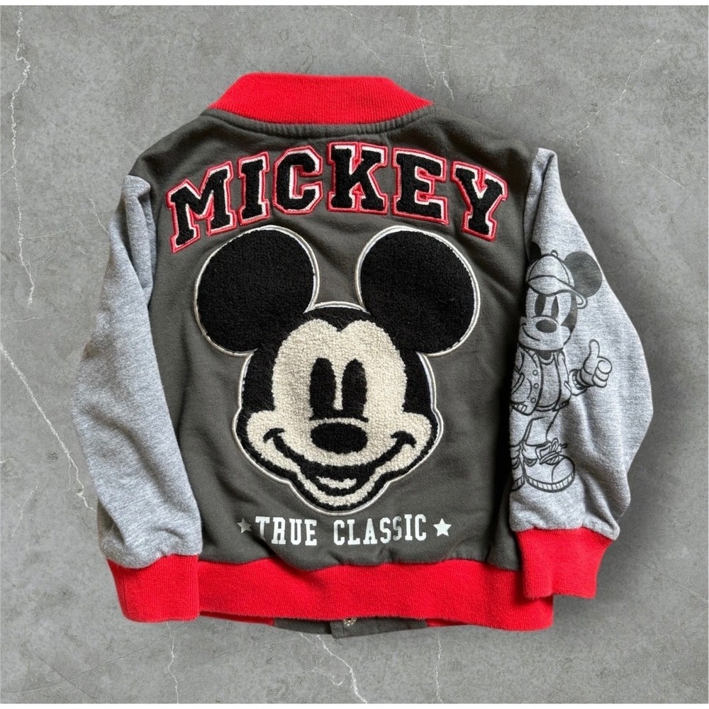 Kids Mickey Mouse Varsity Jacket Red Gray Snap‎ Front Disney Size 2 3